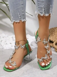 Sandalias con mariposa embellecido cristal - Verde - Ver 2