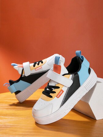 Chicos Zapatillas de skate con estampado de letra de color combinado cierre de gancho y bucle deportivo para exterior