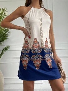 EURMUSE Paisley Print Halter Dress - Multicolor - View 1