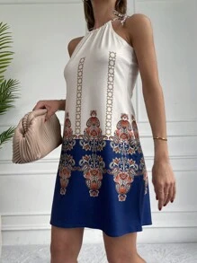 EURMUSE Paisley Print Halter Dress - Multicolor - View 4