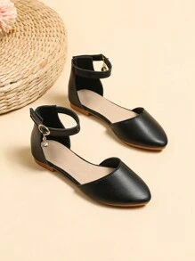 Girls Buckle Decor Hook-and-loop Fastener Ankle Strap Flats For Daily Life
