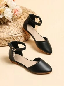 Girls Buckle Decor Hook-and-loop Fastener Ankle Strap Flats For Daily Life