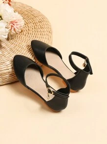 Girls Buckle Decor Hook-and-loop Fastener Ankle Strap Flats For Daily Life