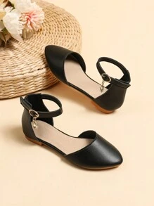 Girls Buckle Decor Hook-and-loop Fastener Ankle Strap Flats For Daily Life