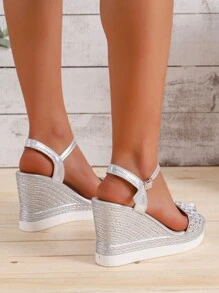 Xăng đan trang trí sequin ánh kim cho nữ, Xăng đan quai ngang mắt cá chân màu bạc cho mùa hè - Bạc - Xem 2