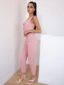 EURMUSE Button Front Vest Blazer & Pants - Màu Hồng baby - Xem 4