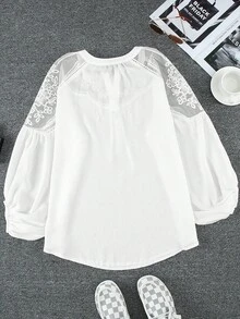 DOKOTOO Lưới tương phản Cà vạt Tay áo lồng đèn Áo sơ mi - trắng - Xem 5