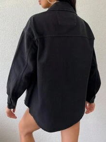 Cottnline 翻蓋細節落肩袖牛仔夾克 - 黑色 - 查看 2