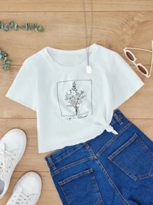RueChic Teen Girls 1pc Floral Print Tee - White - View 1