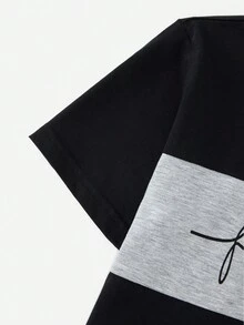 SHEIN Cottnline Boys Letter Graphic Colorblock Tee & Shorts - الأحمر - مشاهدة 5