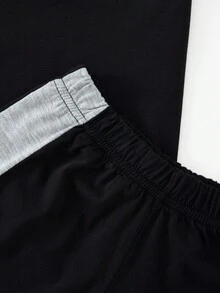 SHEIN Cottnline Boys Letter Graphic Colorblock Tee & Shorts - الأحمر - مشاهدة 7