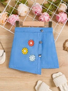 Váy bé gái Nút phía trước Bất đối xứng Hoa - Rửa trung bình - Xem 1
