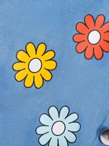 Váy bé gái Nút phía trước Bất đối xứng Hoa - Rửa trung bình - Xem 3