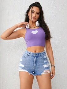 SHEIN EZwear 毛邊破洞牛仔短褲 - 淺色水洗藍 - 查看 4