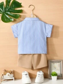 SHEIN Baby Boy Striped Print 2 In 1 Shirt & Dual Pocket Shorts - Multicolor - View 2