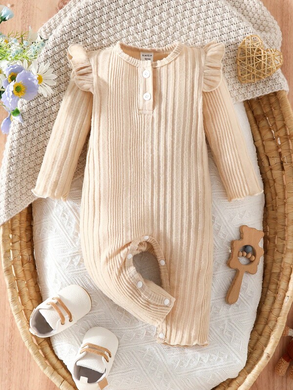 SHEIN Eenkleurig Baby jumpsuits Knoop Rimpeling Geplisseerde