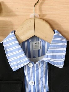 SHEIN Baby Boy Striped Print 2 In 1 Shirt & Dual Pocket Shorts - Multicolor - View 6