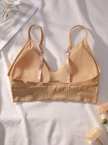 Women's Casual Comfy Apricot Plain Backless Bralette With Slight Stretch Fabric For Everyday Wear - Apricot - View 2