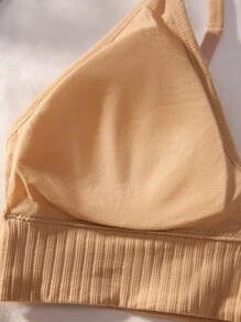 Women's Casual Comfy Apricot Plain Backless Bralette With Slight Stretch Fabric For Everyday Wear - Apricot - View 3