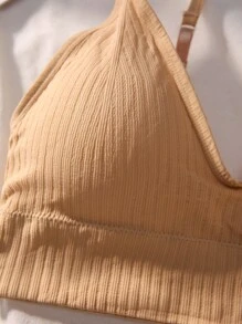 Women's Casual Comfy Apricot Plain Backless Bralette With Slight Stretch Fabric For Everyday Wear - Apricot - View 5