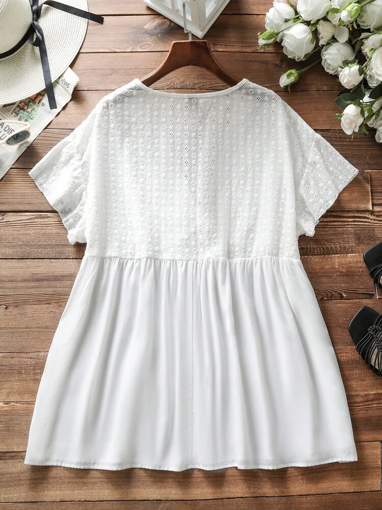 SHEIN LUNE Plus Swiss Dot Peplum Blouse - White - View 2