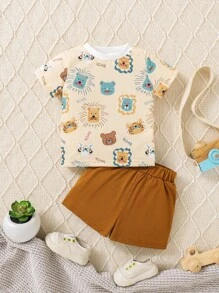 SHEIN Đứa bé trai Đồ họa Hoạt hình Áo thun & quần đùi - Nhiều màu - Xem 1