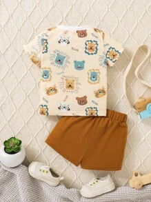 SHEIN Đứa bé trai Đồ họa Hoạt hình Áo thun & quần đùi - Nhiều màu - Xem 2