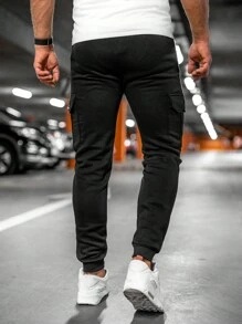 Manfinity Homme Men Flap Pocket Side Drawstring Waist Cargo Trousers - Black - View 4