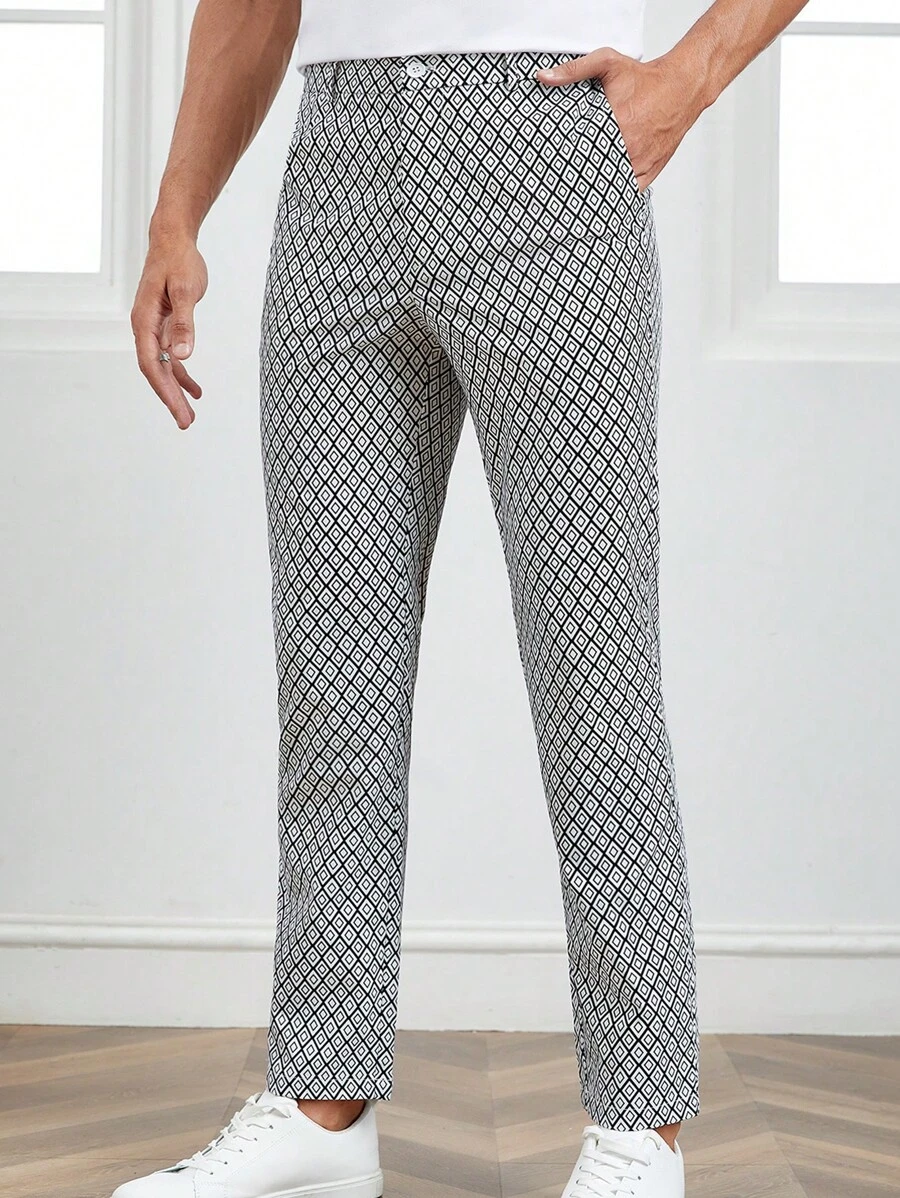 Manfinity VCAY Men Allover Print Slant Pocket Suit Pants - Black and White - View 1