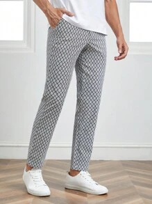 Manfinity VCAY Men Allover Print Slant Pocket Suit Pants - Black and White - View 3