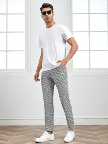 Manfinity VCAY Men Allover Print Slant Pocket Suit Pants - Black and White - View 4