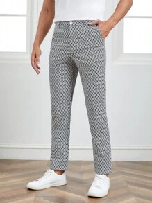 Manfinity VCAY Men Allover Print Slant Pocket Suit Pants - Black and White - View 5