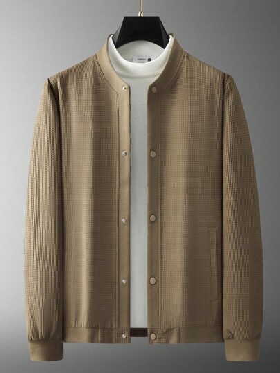 Guys Solid Button Front Corduroy Bomber Jacket Without Tee