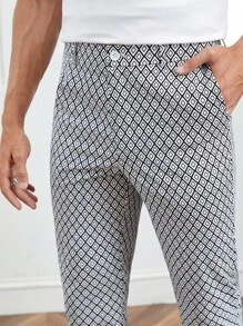 Manfinity VCAY Men Allover Print Slant Pocket Suit Pants - Black and White - View 6