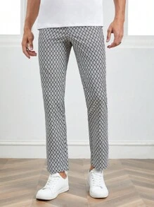 Manfinity VCAY Men Allover Print Slant Pocket Suit Pants - Black and White - View 7