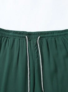 Manfinity Homme Men Solid Shirt & Drawstring Waist Shorts Set Without Tee - Green - View 3