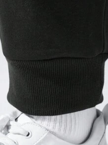 Manfinity Hypemode 男士山和字母圖案腰部抽繩衛褲 - 黑色 - 查看 3