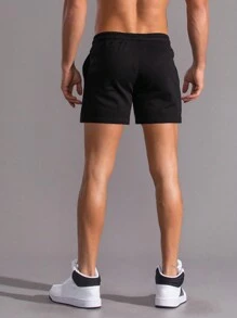 Manfinity Homme Men Drawstring Waist Slant Pocket Shorts - Black - View 2