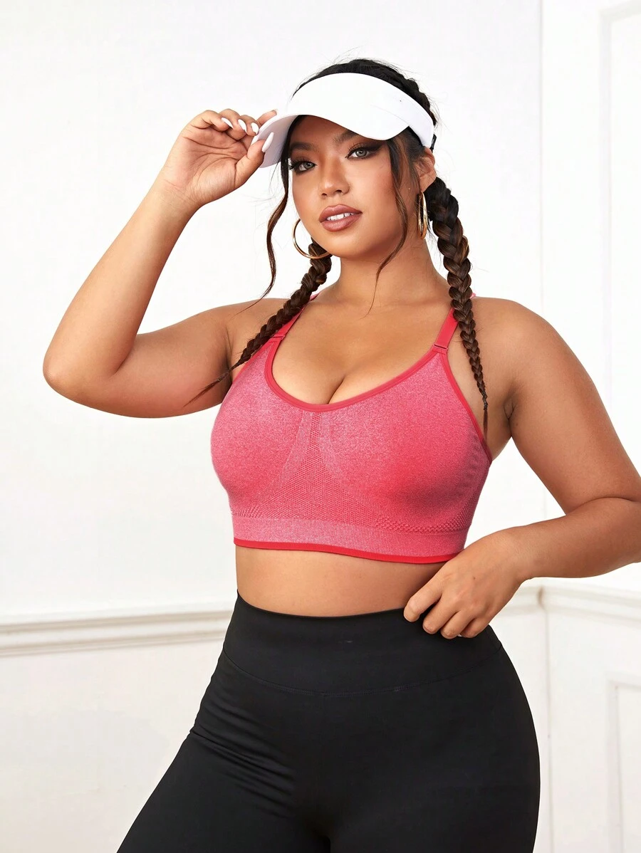 大碼素色後鏤空運動型胸罩 - 紅色 - 查看 1