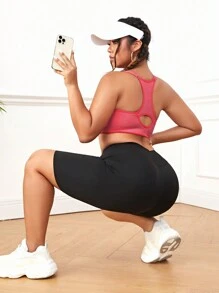 大碼素色後鏤空運動型胸罩 - 紅色 - 查看 3