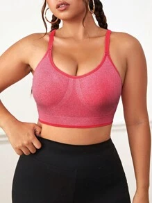 大碼素色後鏤空運動型胸罩 - 紅色 - 查看 4