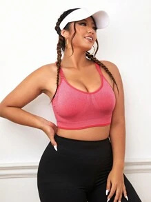 大碼素色後鏤空運動型胸罩 - 紅色 - 查看 5