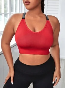 Yoga Sxy Plus Letter Graphic Sports Bra - Burgundy - View 3