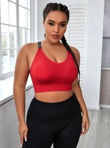 Yoga Sxy Plus Letter Graphic Sports Bra - Burgundy - View 5