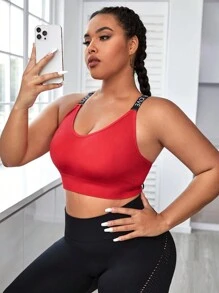 Yoga Sxy Plus Letter Graphic Sports Bra - Burgundy - View 6