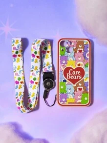 ROMWE X Care Bears 1入組字母卡通圖案手機殼及掛繩，適用於 iPhone - 彩色 - 查看 1