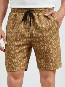 Manfinity AFTRDRK 男士滿版字母圖案腰部抽繩短褲 - 彩色 - 查看 1