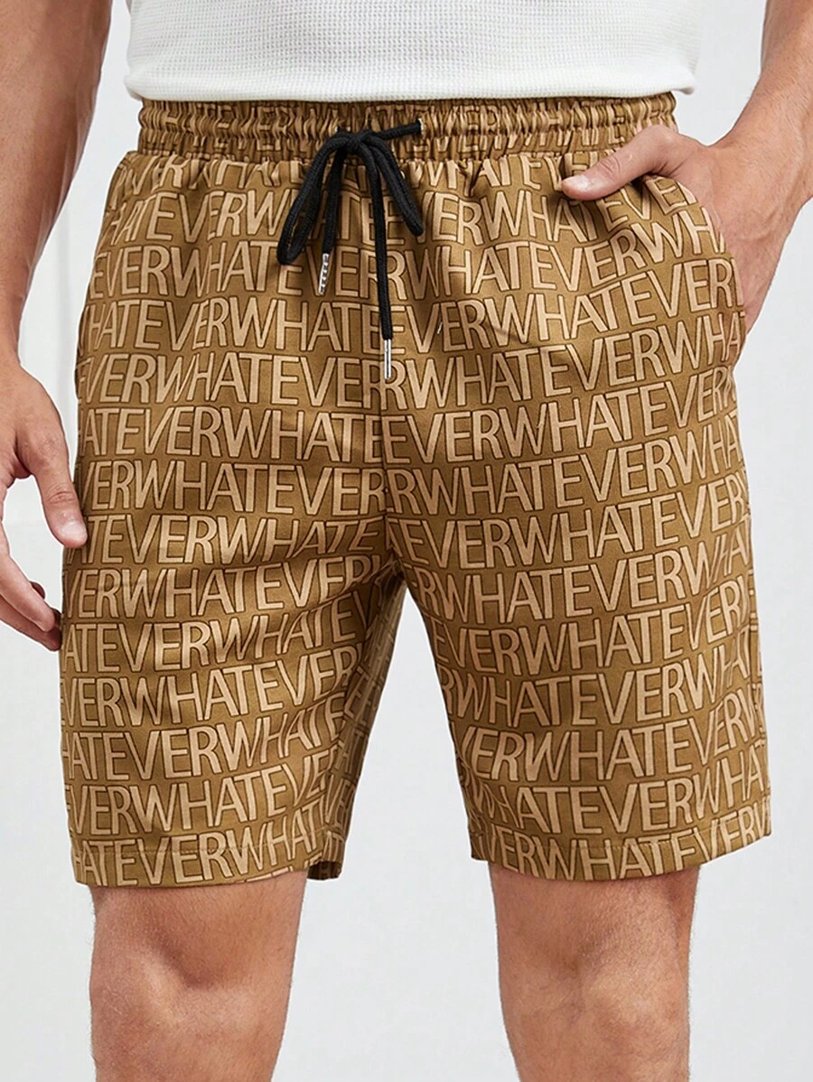 Manfinity AFTRDRK 男士滿版字母圖案腰部抽繩短褲 - 彩色 - 查看 1