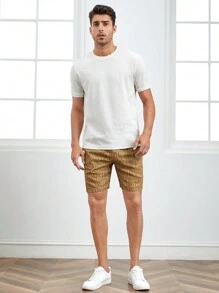 Manfinity AFTRDRK 男士滿版字母圖案腰部抽繩短褲 - 彩色 - 查看 4