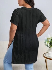 SHEIN Essnce Plus Split Hem Tee - Black - View 2